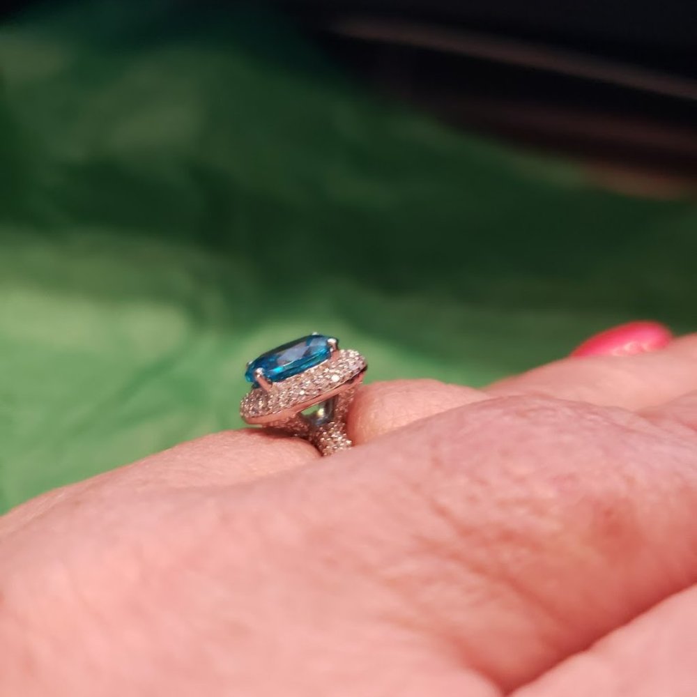 Esotica 4.19 CTW Neon Apatite Rhodium over sterling silver ring size 10 - Picture 5 of 5